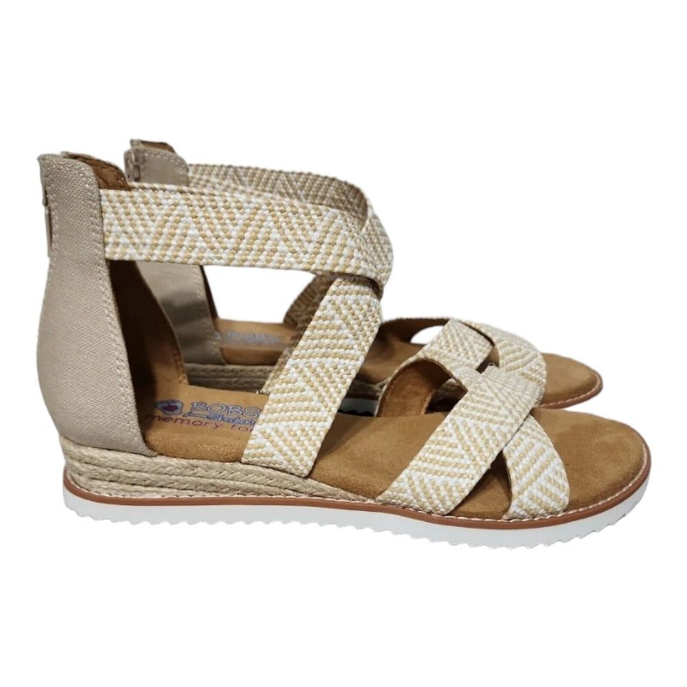 Skechers Bobs Women's Desert Kiss Summer Sun Sandals Natural White Sz 9.5 Shoes‎